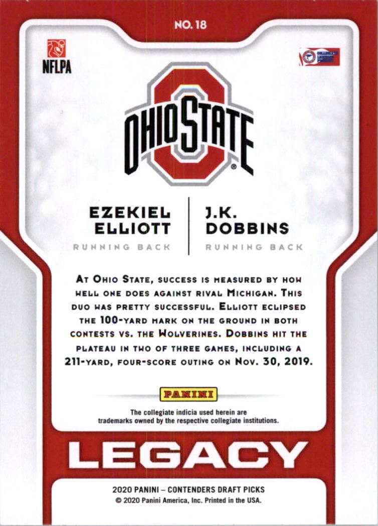 2020 Panini Contenders Draft Picks Legacy #18 Ezekiel Elliott/J.K. Dobbins