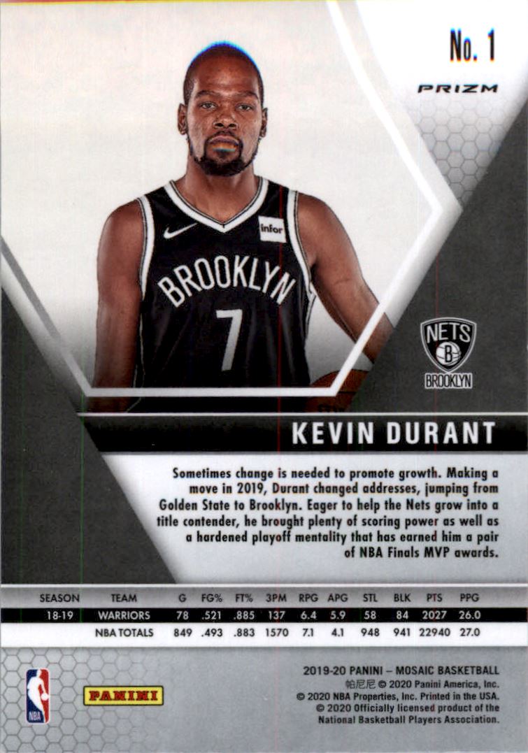 2019-20 Panini Mosaic Mosaic Green #1 Kevin Durant