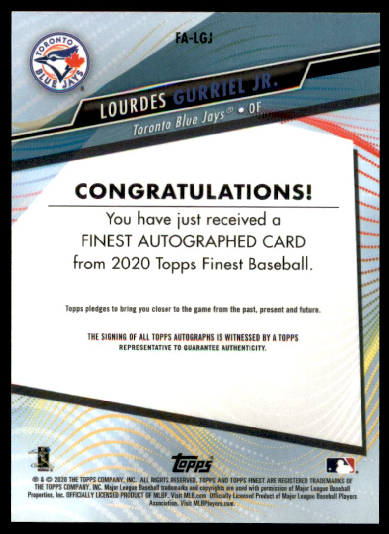 2020 Finest Autographs Green Wave Refractors #FALGJ Lourdes Gurriel Jr.