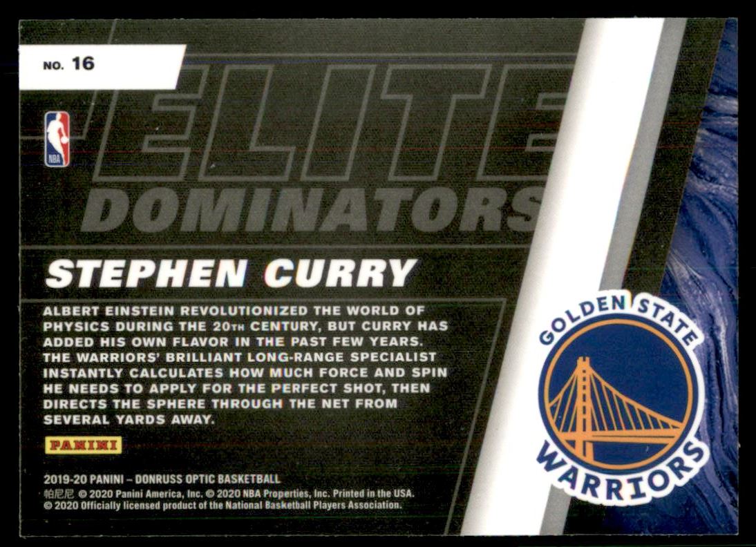 2019-20 Donruss Optic Elite Dominators #16 Stephen Curry back image