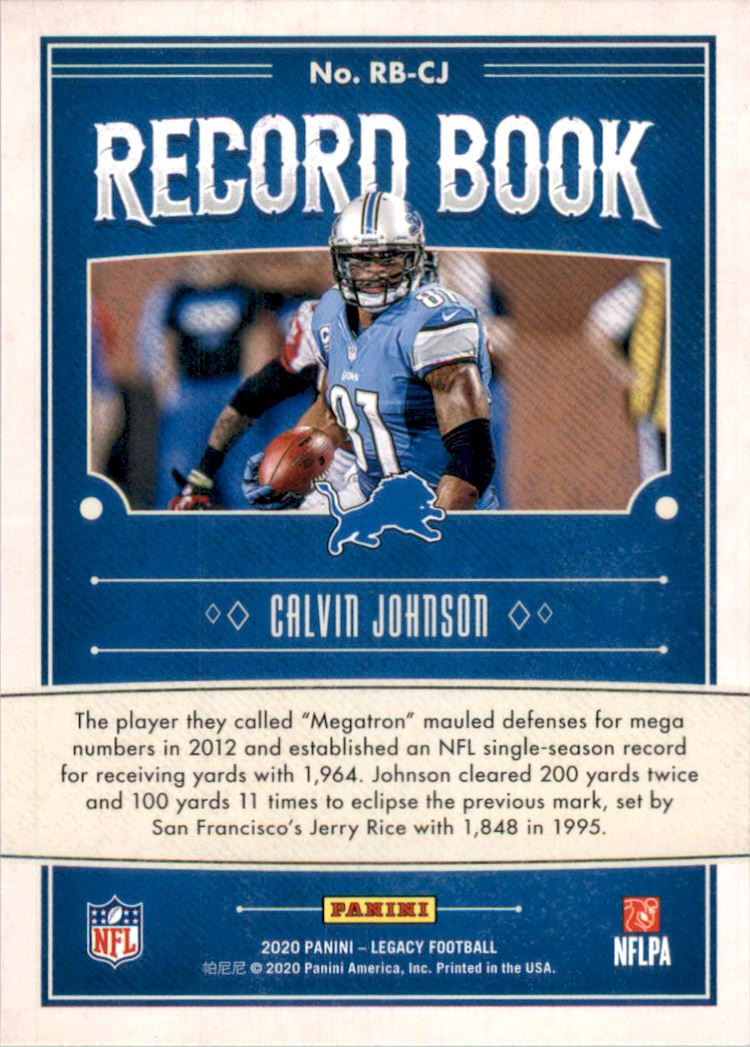 2020 Panini Legacy Record Book #27 Calvin Johnson
