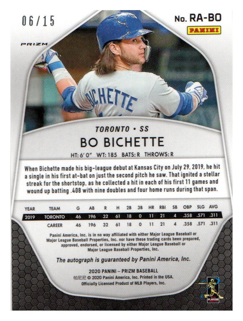 2020 Panini Prizm Rookie Autographs Prizms Burgundy Cracked Ice #45 Bo  Bichette/15 - NM-MT