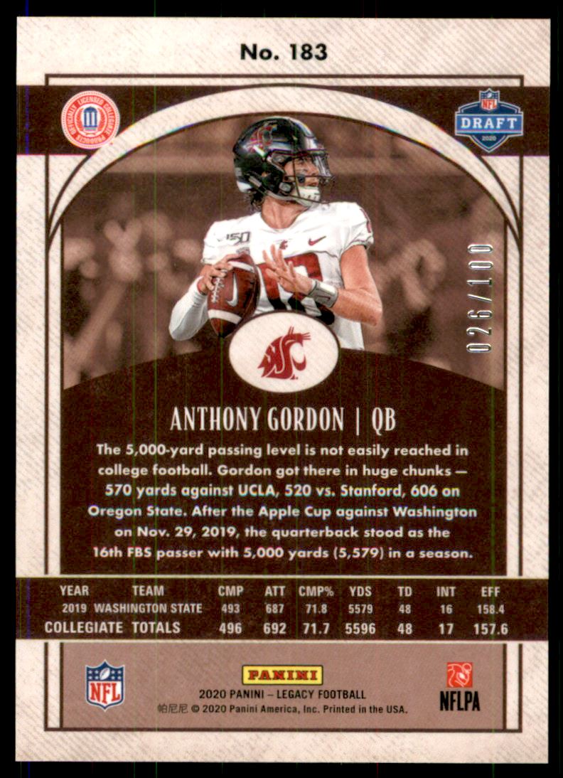 2020 Panini Legacy Premium Edition Bronze #183 Anthony Gordon