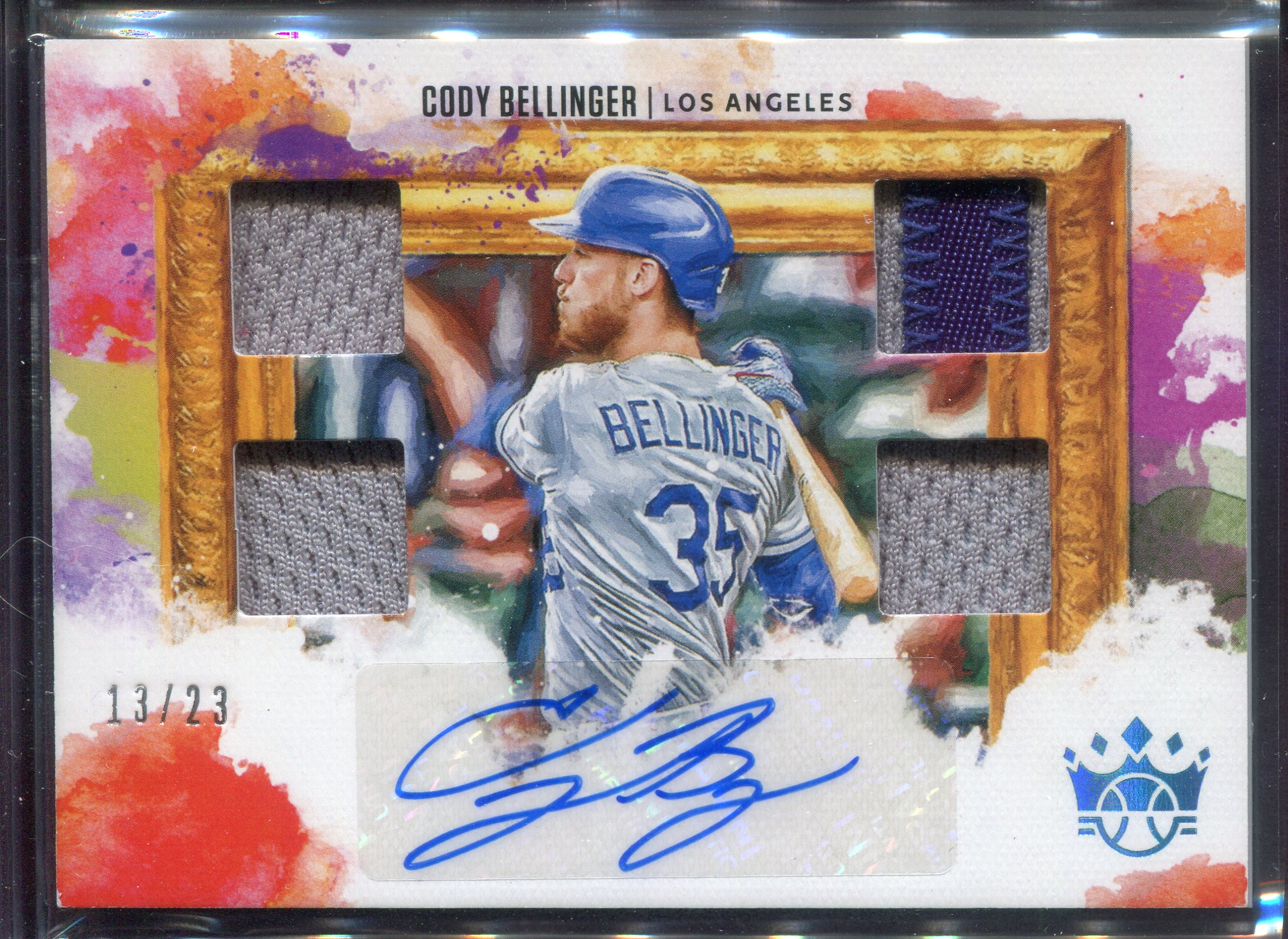 2020 Diamond Kings DK Quad Material Signatures Holo Blue #5 Cody Bellinger/23  - QUAD JERSEY RELIC AUTOGRAPH (#13/23) - MINT