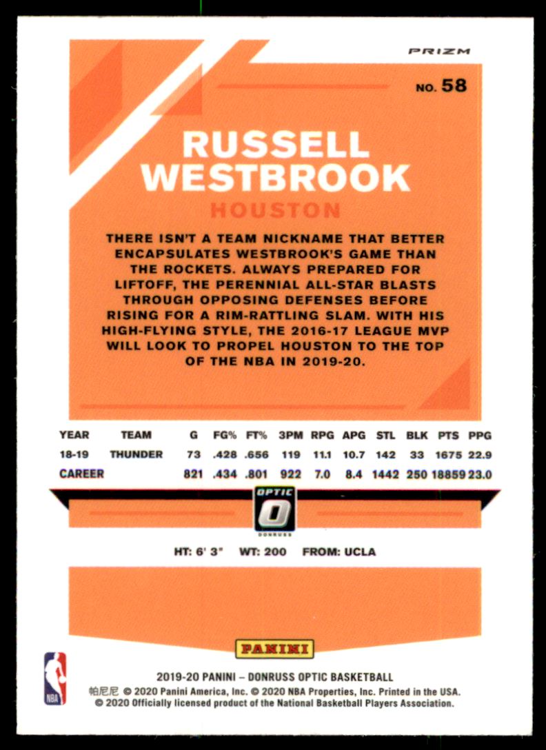 2019-20 Donruss Optic Hyper Pink #58 Russell Westbrook