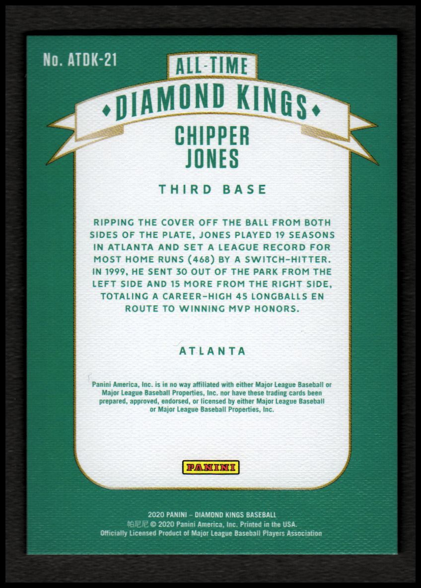 2020 Diamond Kings All-Time Diamond Kings Gray Frame #21 Chipper Jones back image