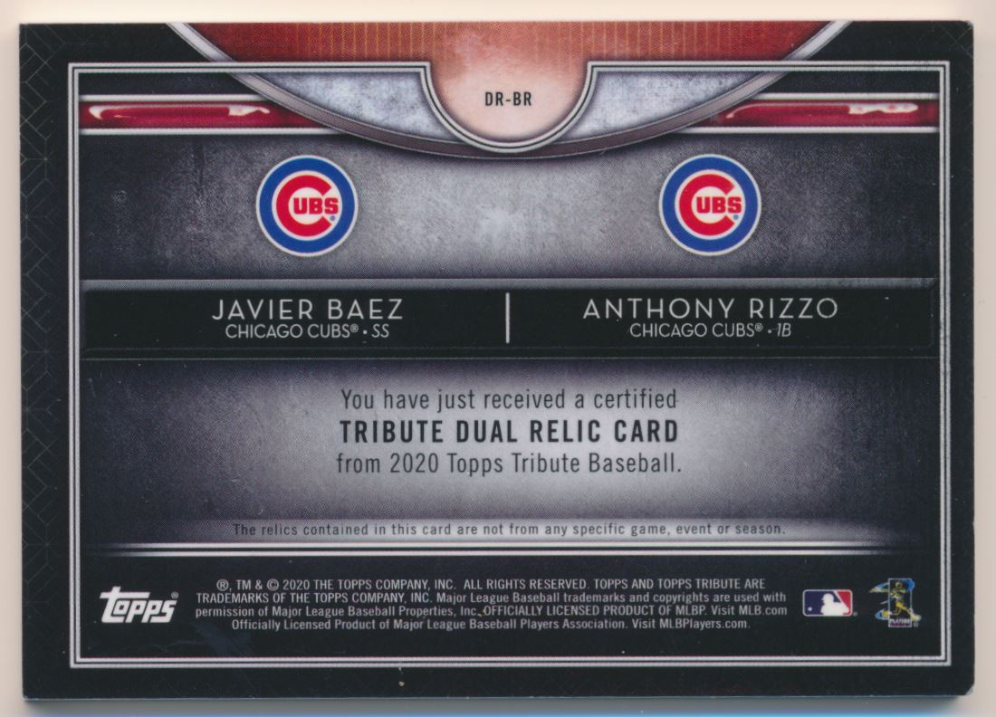 2020 Topps Tribute Dual Player Relics #DRBR Anthony Rizzo/Javier Baez back image