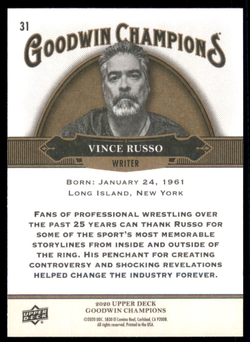 2020 Upper Deck Goodwin Champions #31 Vince Russo back image