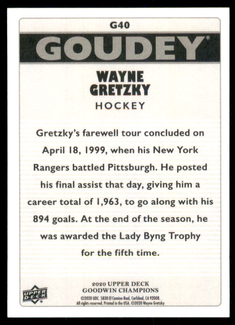 2020 Upper Deck Goodwin Champions Goudey #G40 Wayne Gretzky