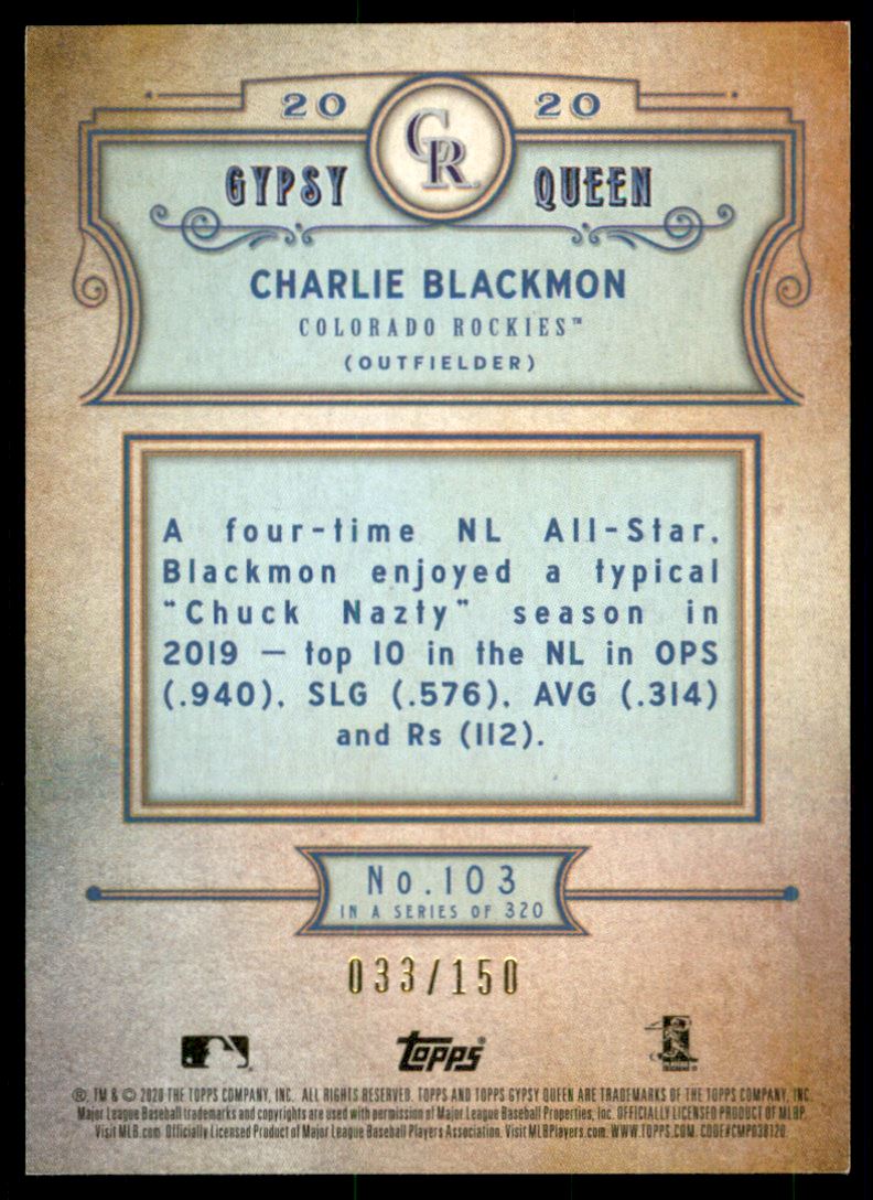 2020 Topps Gypsy Queen Chrome Box Toppers Indigo Refractors #103 Charlie Blackmon
