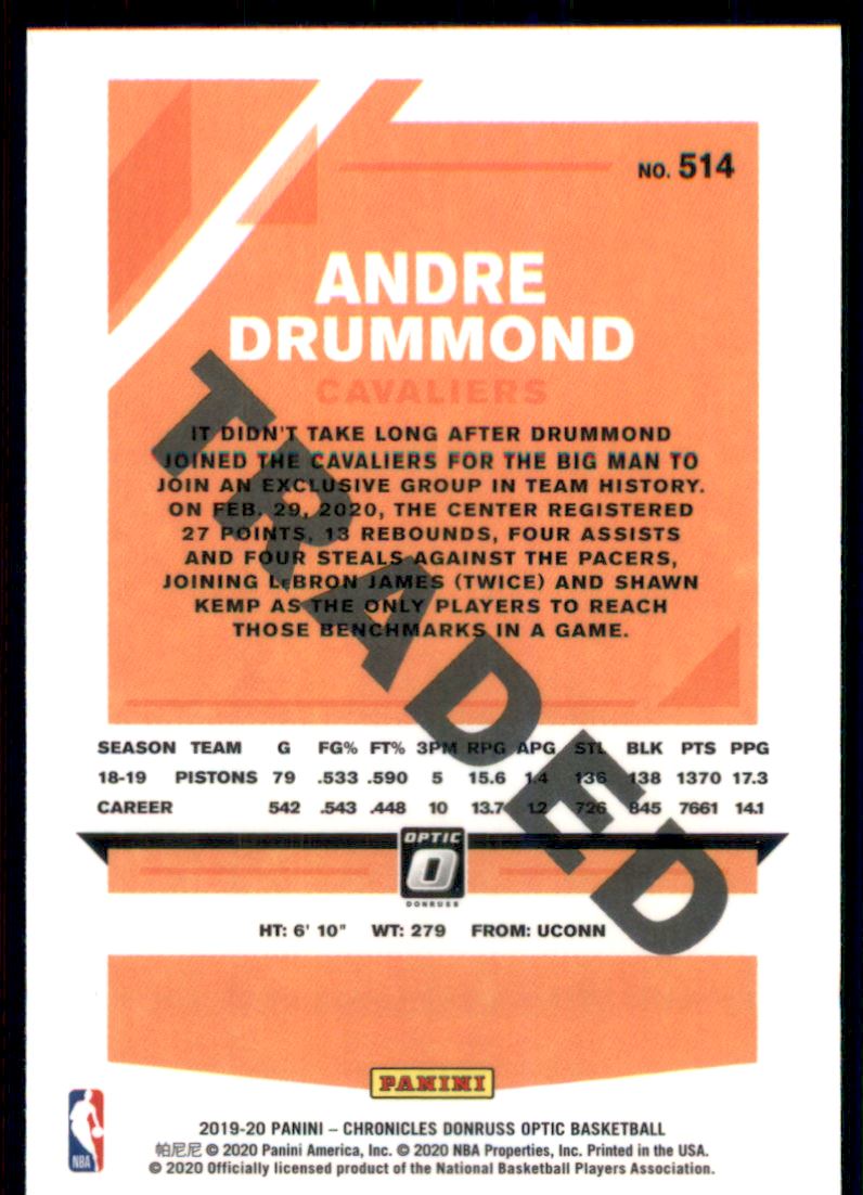 2019-20 Panini Chronicles #514 Andre Drummond/Donruss Optic Traded