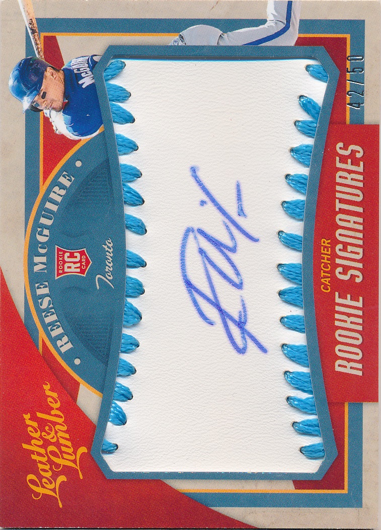 2019 Panini Leather and Lumber Rookie Baseball Signatures Light Blue #150 Reese McGuire/50