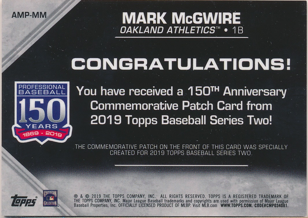 2019 Topps 150th Anniversary Manufactured Patches #AMPMM Mark McGwire S2