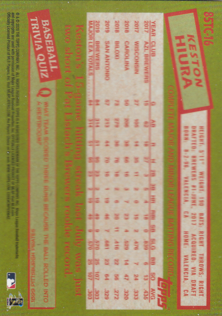 2020 Topps Chrome Baseball "'85 Topps" Insert and Parallel Cards - Picture 17 of 35