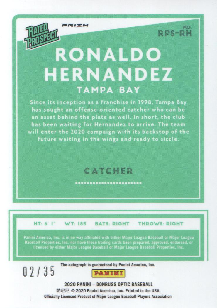 2020 Donruss Optic Rated Prospects Signatures Carolina Blue #20 Ronaldo Hernandez/35 back image