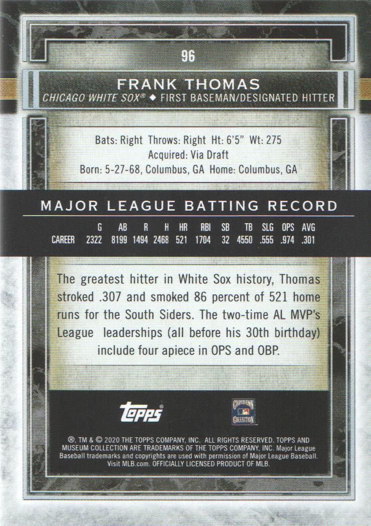 2020 Topps Museum Collection #96 Frank Thomas back image