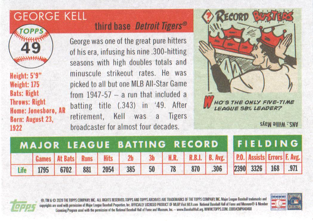 2020 Topps Archives #49 George Kell back image