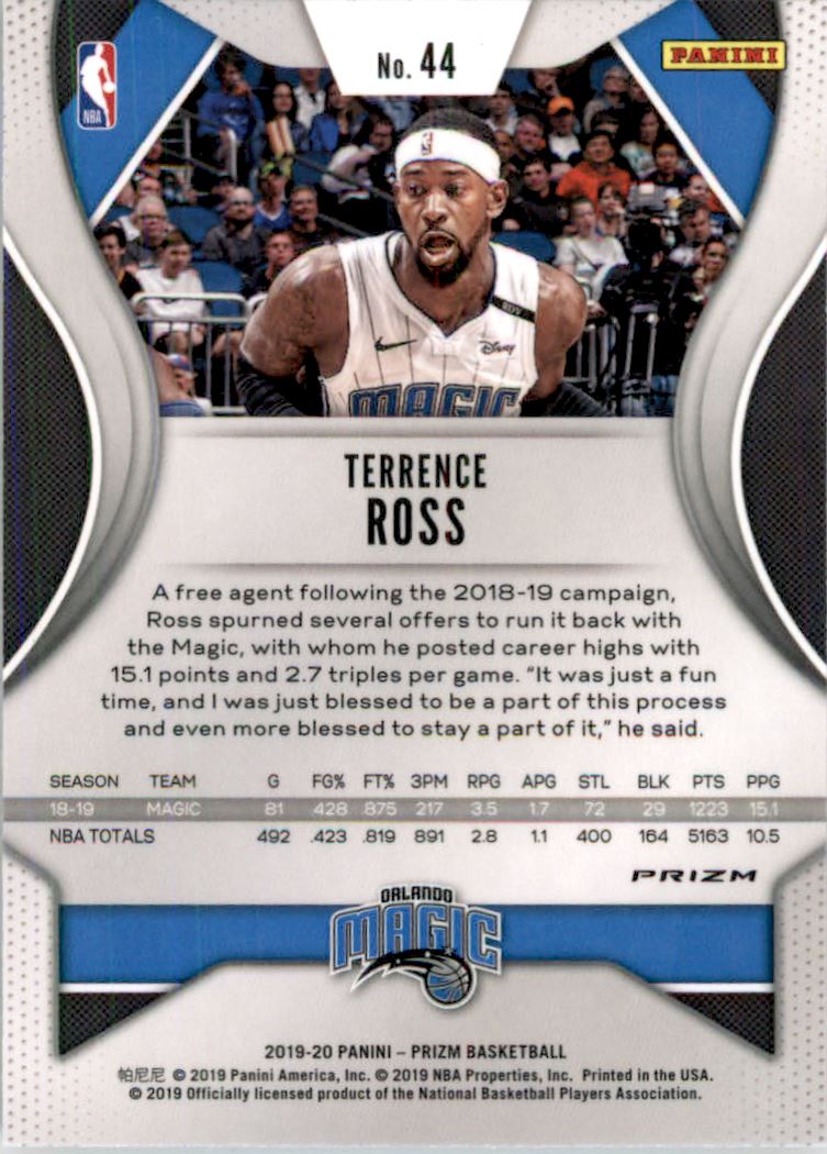 2019-20 Panini Prizm Prizms Choice Tiger Stripe #44 Terrence Ross