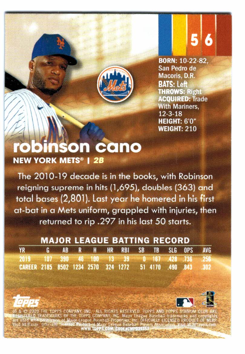 2020 Big League Base #95 Robinson Cano - New York Mets