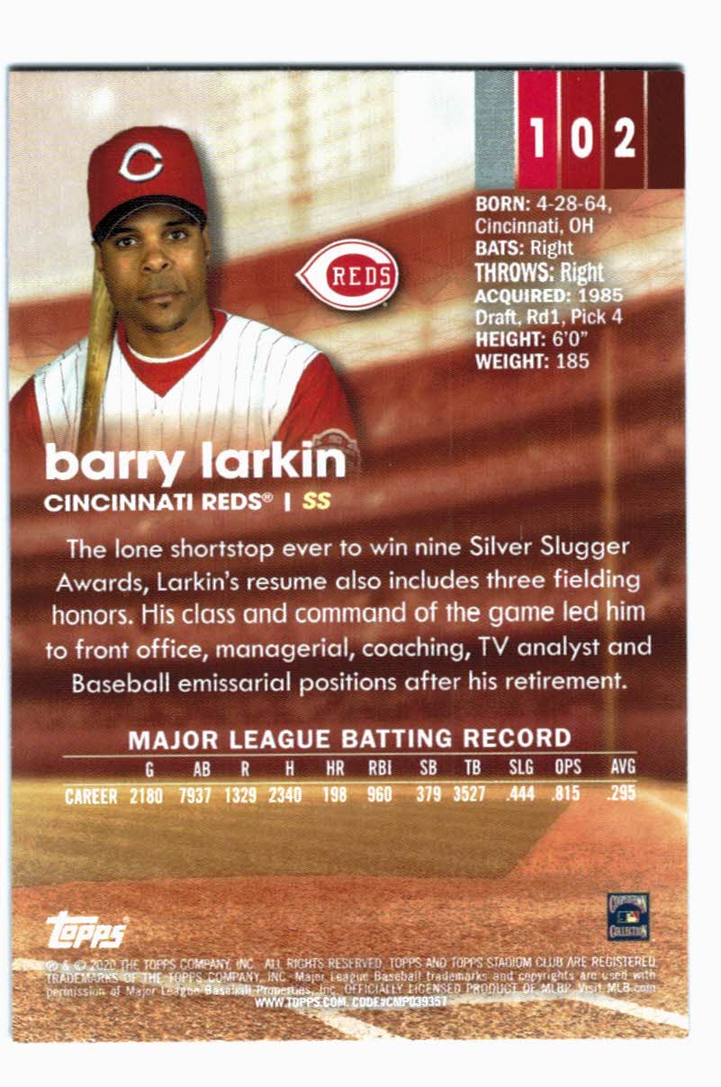 2020 Stadium Club #102 Barry Larkin back image