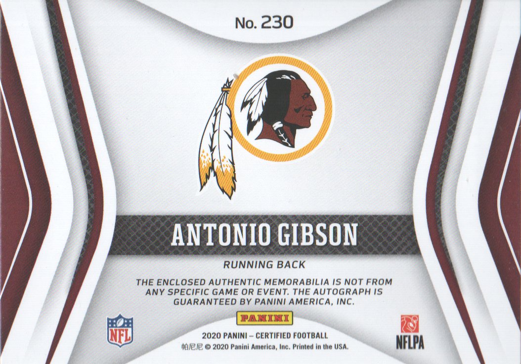 2020 Certified #230 Antonio Gibson JSY AU/499 back image