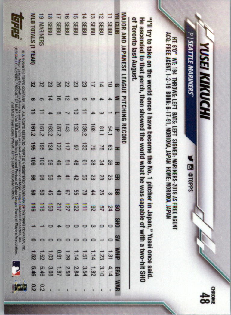 2020 Topps Chrome Baseball Card Pick - Picture 87 of 352
