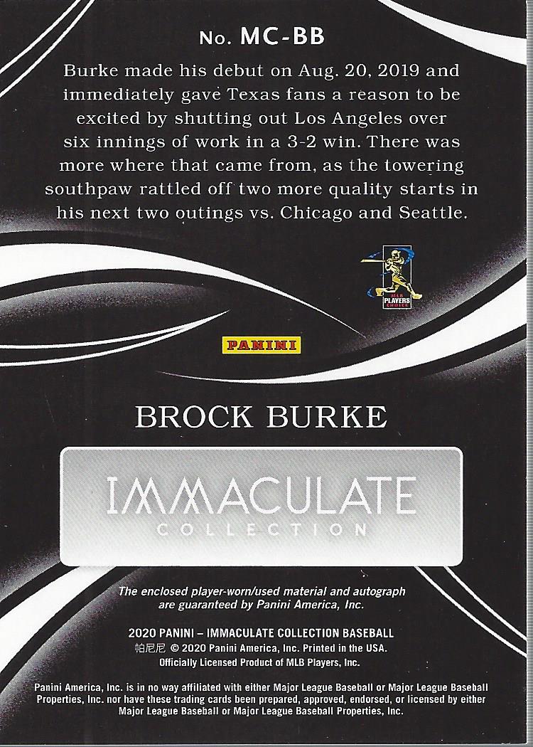 2020 Immaculate Collection Monochrome Memorabilia Autographs #32 Brock Burke back image