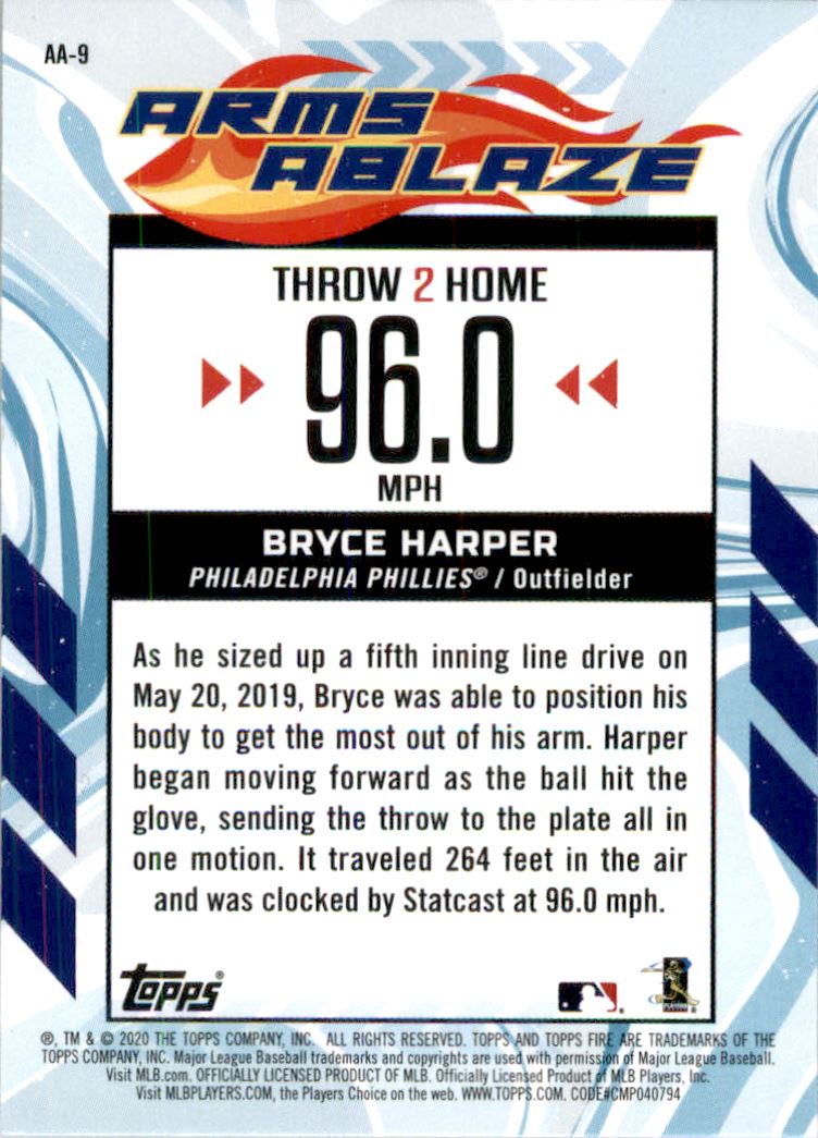 2020 Topps Fire Arms Ablaze Gold Minted #AA9 Bryce Harper back image