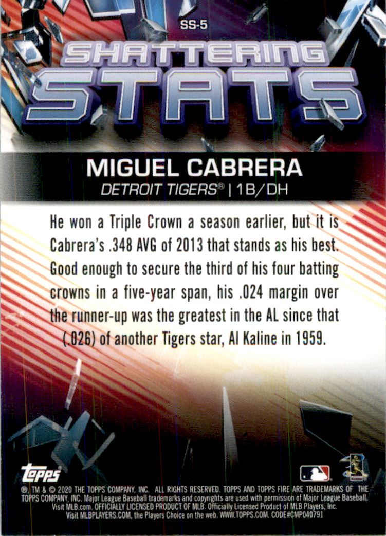 2020 Topps Fire Shattering Stats Gold Minted #SS5 Miguel Cabrera back image