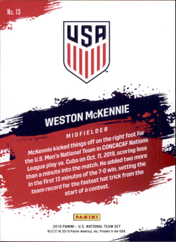 2019 Panini Instant US Soccer National Team #13 Weston McKennie back image