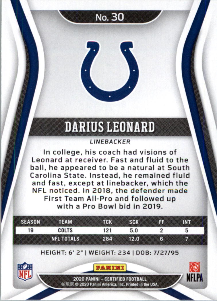 2020 Certified Football Card Pick (Base)