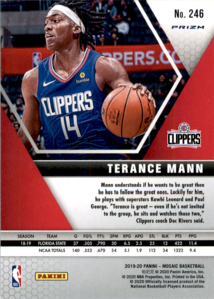 2019-20 Panini Mosaic Mosaic Blue Reactive #246 Terance Mann on