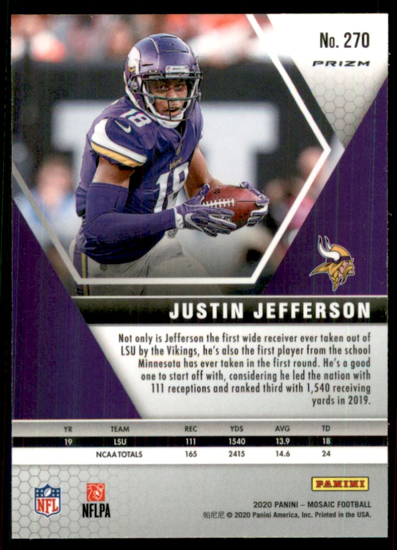 Justin Jefferson 2020 Mosaic NFL Debut - Pink Camo #270 Price Guide -  Sports Card Investor