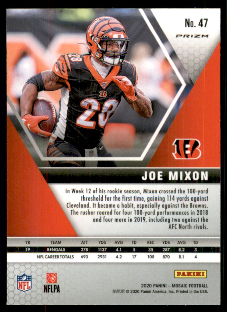 2020 PANINI MOSAIC FOOTBALL JOE MIXON ORANGE REACTIVE PRIZM BENGALS #47