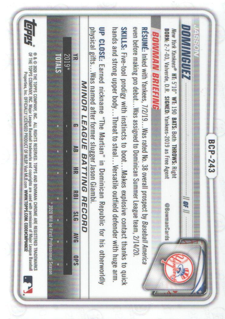 2020 Bowman Chrome Prospects Baseball BASE Cards: Pick from List - Picture 332 of 336