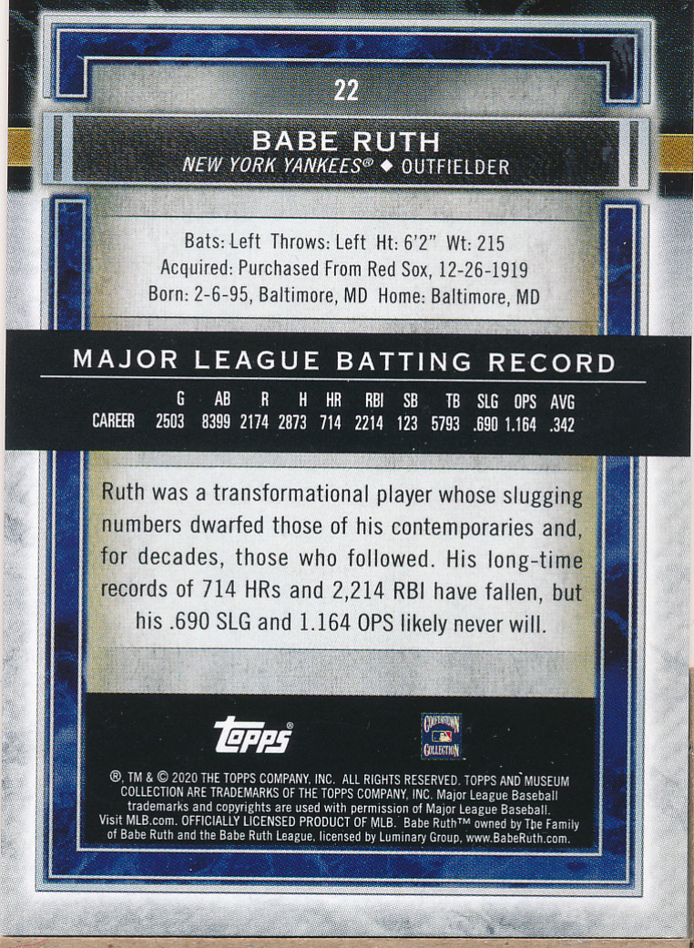 2020 Topps Museum Collection #22 Babe Ruth