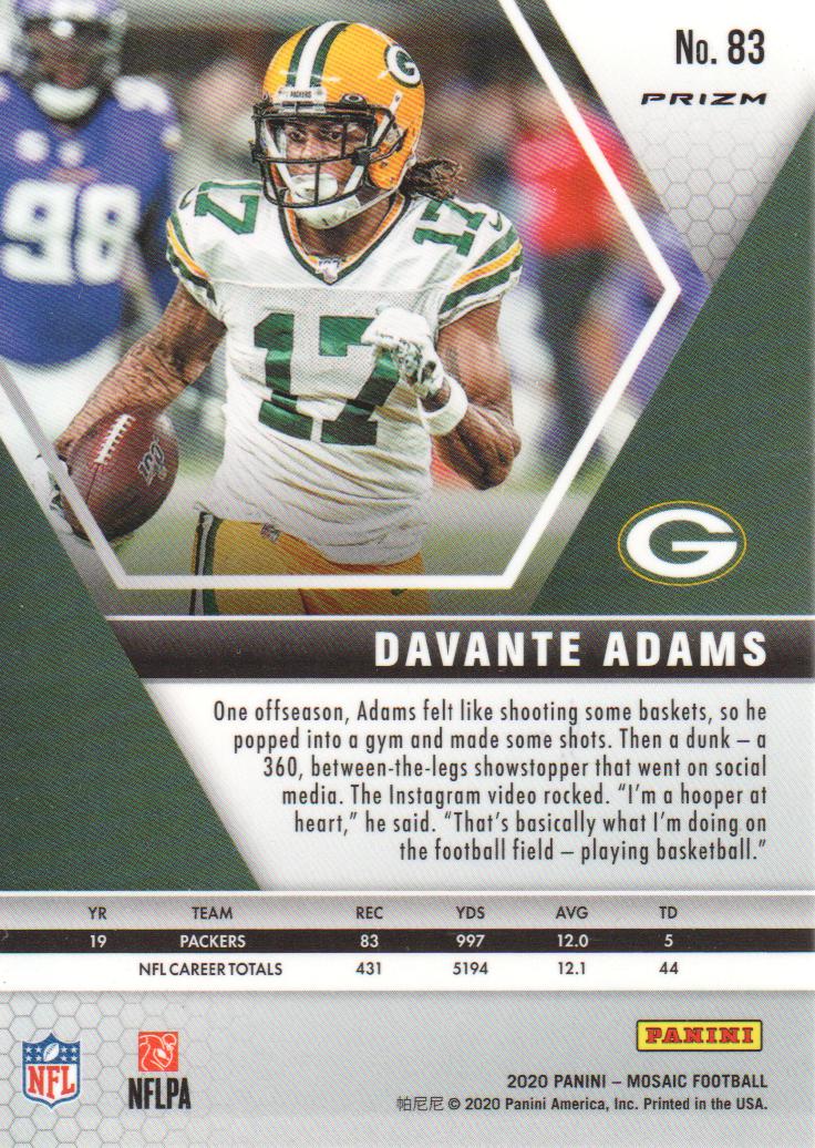 2020 Panini Mosaic Green Prizm Davante Adams #83 Green Bay Packers