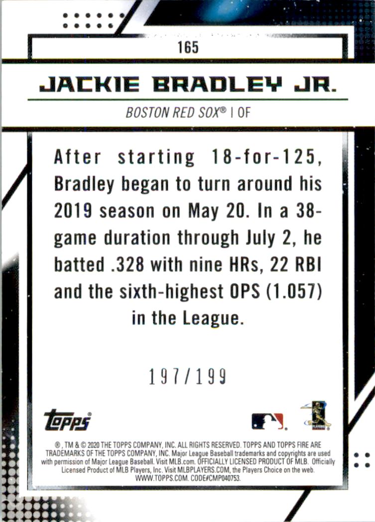 2020 Topps Fire Green #165 Jackie Bradley Jr. back image