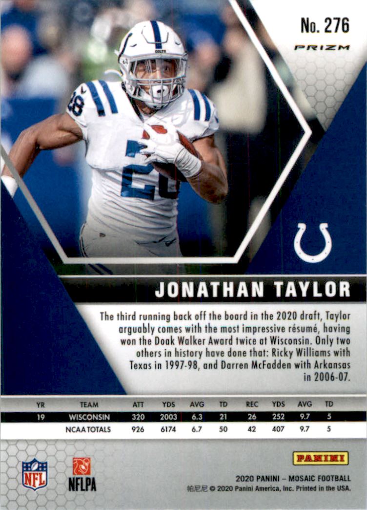 2020 Panini Mosaic Mosaic Reactive Orange #276 Jonathan Taylor DEB