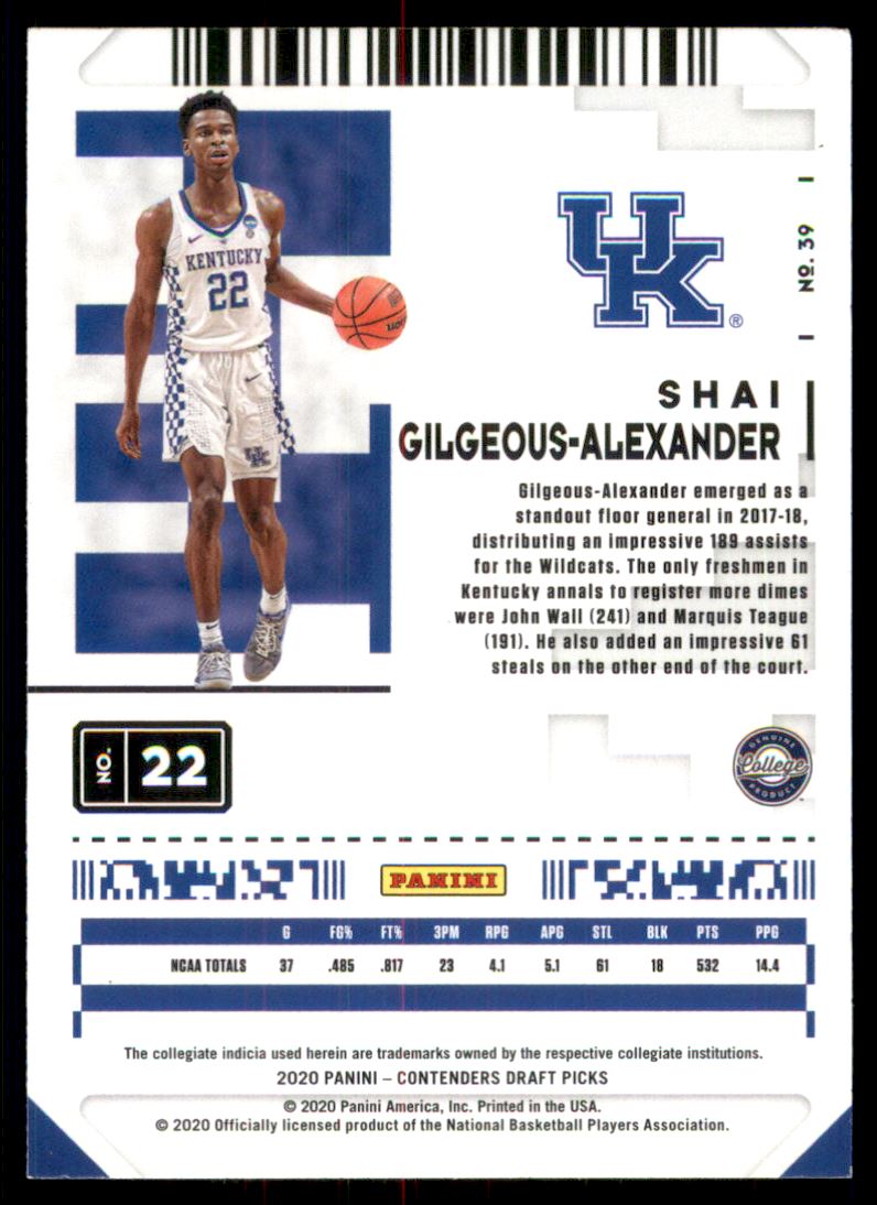 2020-21 Panini Contenders Draft Picks #39 Shai Gilgeous-Alexander