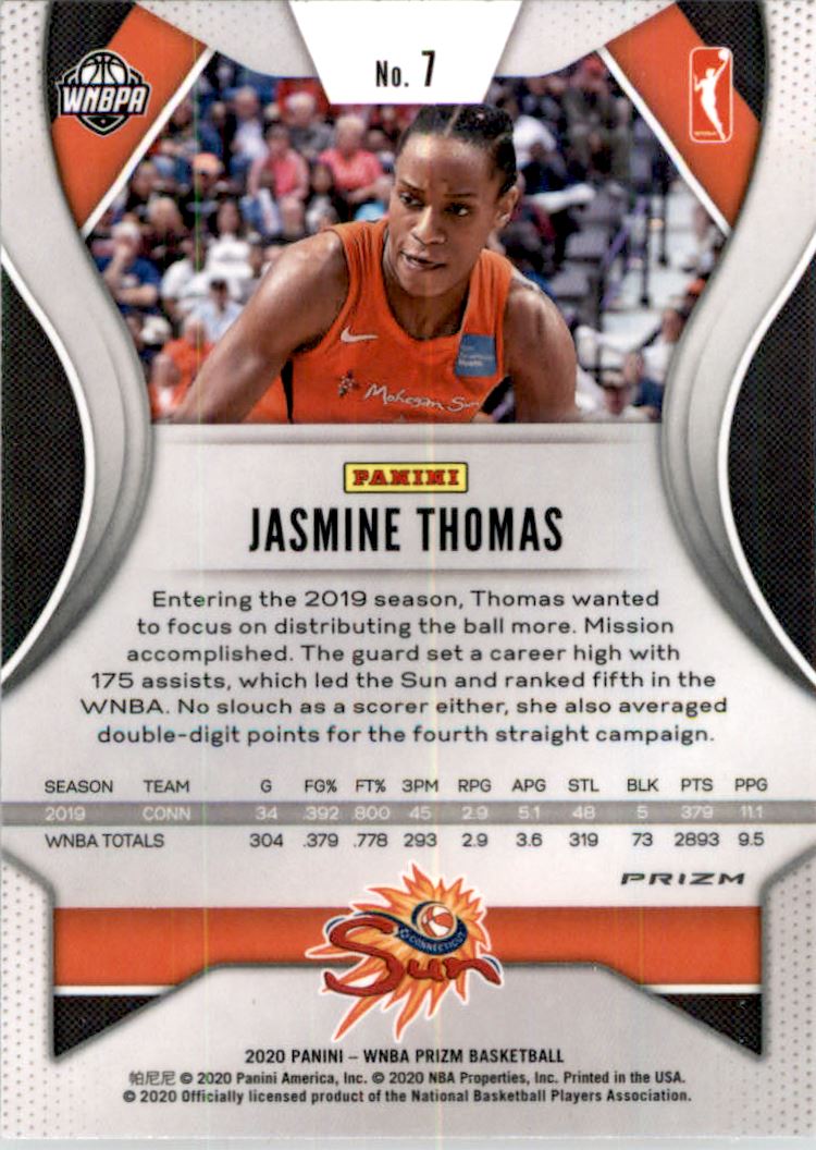 2020 Panini Prizm WNBA Prizms Ice #7 Jasmine Thomas back image