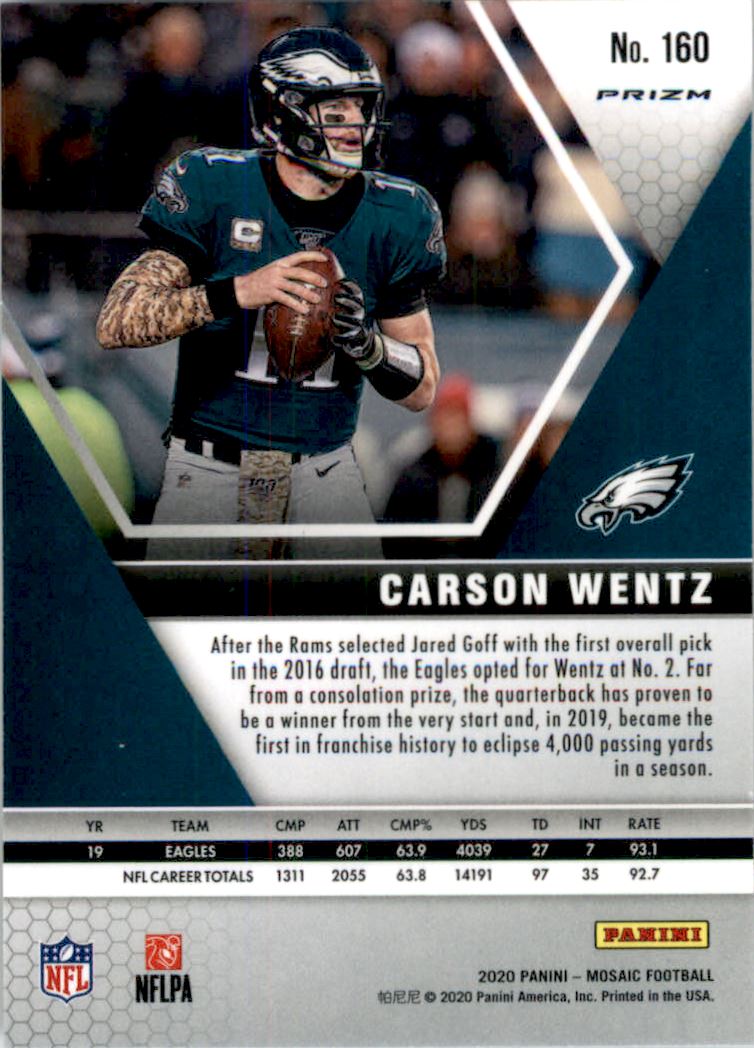 2020 Panini Mosaic Mosaic Camo Pink #160 Carson Wentz - NM-MT