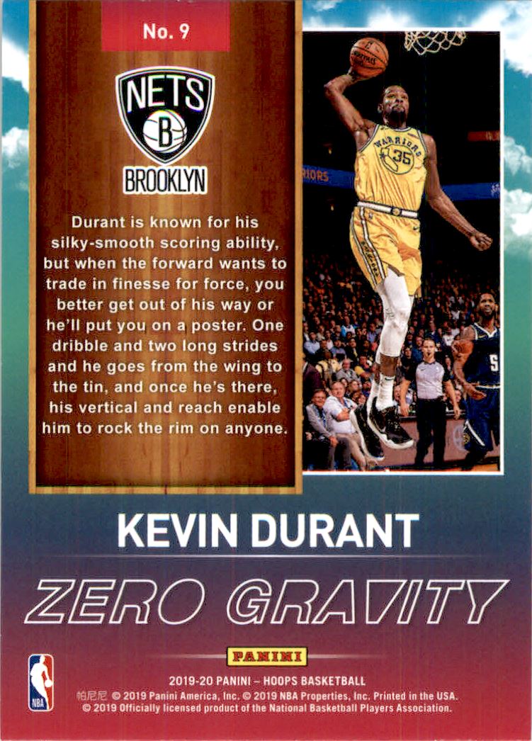 2019-20 Hoops Zero Gravity Holo #9 Kevin Durant back image