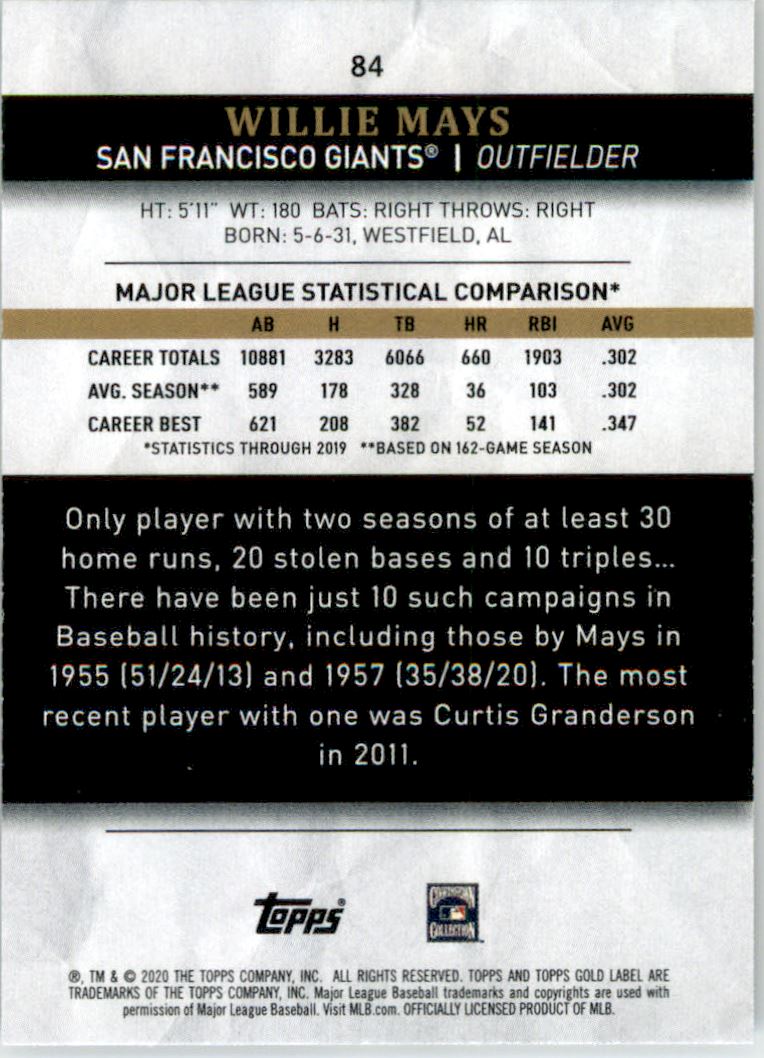 2020 Topps Gold Label Class 1 #84 Willie Mays