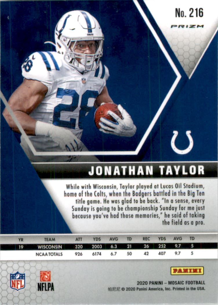 2020 Panini Mosaic Mosaic Reactive Orange #216 Jonathan Taylor