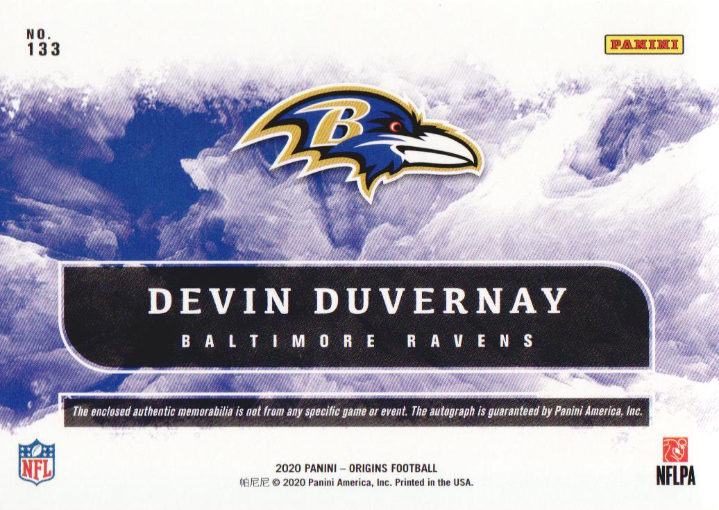 2020 Panini Origins #133 Devin Duvernay JSY AU RC back image