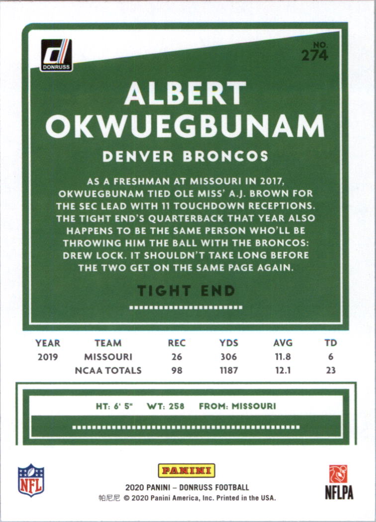 2020 Donruss Football Card Pick (Base) 210-350 - Picture 133 of 265
