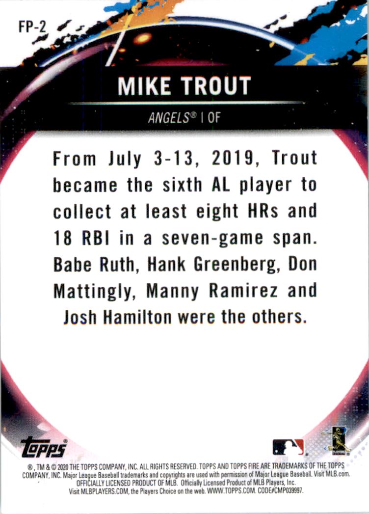 2020 Topps Fire Mike Trout Angels Blue Refractor Baseball Card TPTV