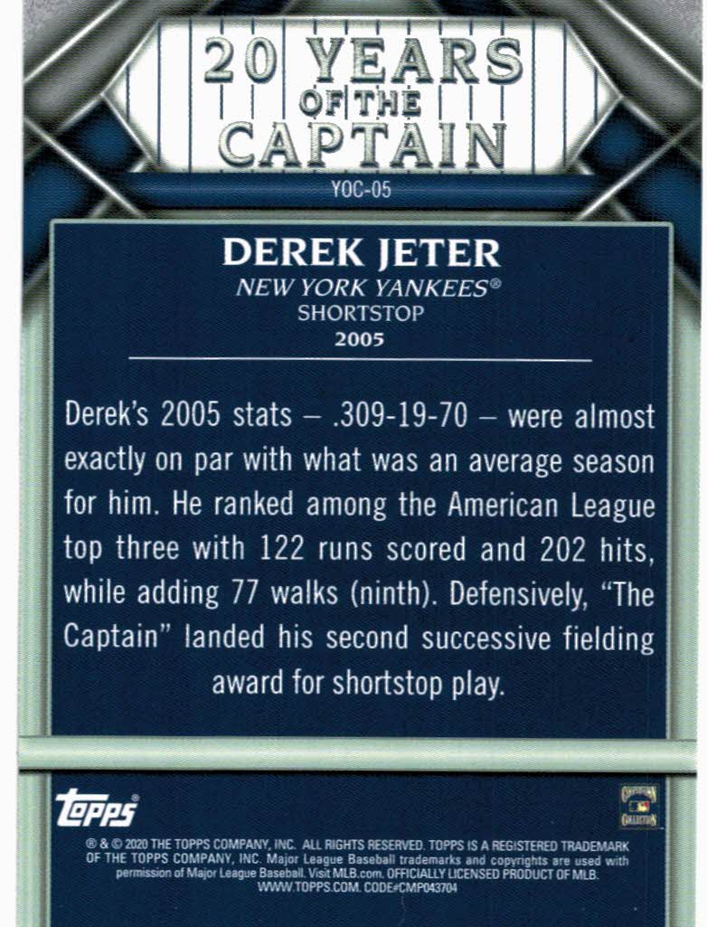 2020 Topps Update 20 Years of The Captain #YOC05 Derek Jeter - NM-MT