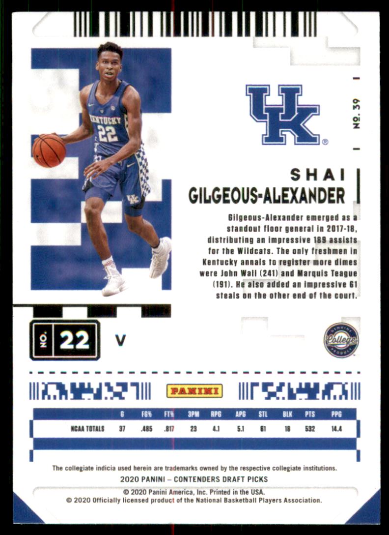 2020-21 Panini Contenders Draft Picks Variations Game Ticket Green Explosion #39 Shai Gilgeous-Alexander